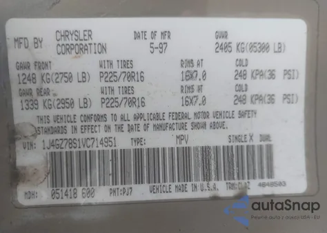 1997 Jeep Grand Cherokee Limited из США, поврежденный, VIN 1J4GZ78S1VC714951